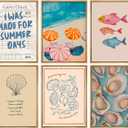 6pcs Beach Summer Posters Wall Art Coastal Aesthetic Room Canvas Prints Shell Oyster Beach Umbrella Ocean Boho Fish Starfish Conch Wall Decor Artwork for Girls Room Home Decoration 8x10in