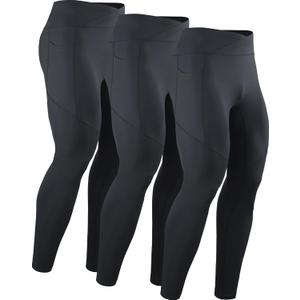 NELEUS Men's Compression Baselayer Running Tights Gym Leggings with Pockets (X-Large, 6124 3 Pack,black/Black/Black)