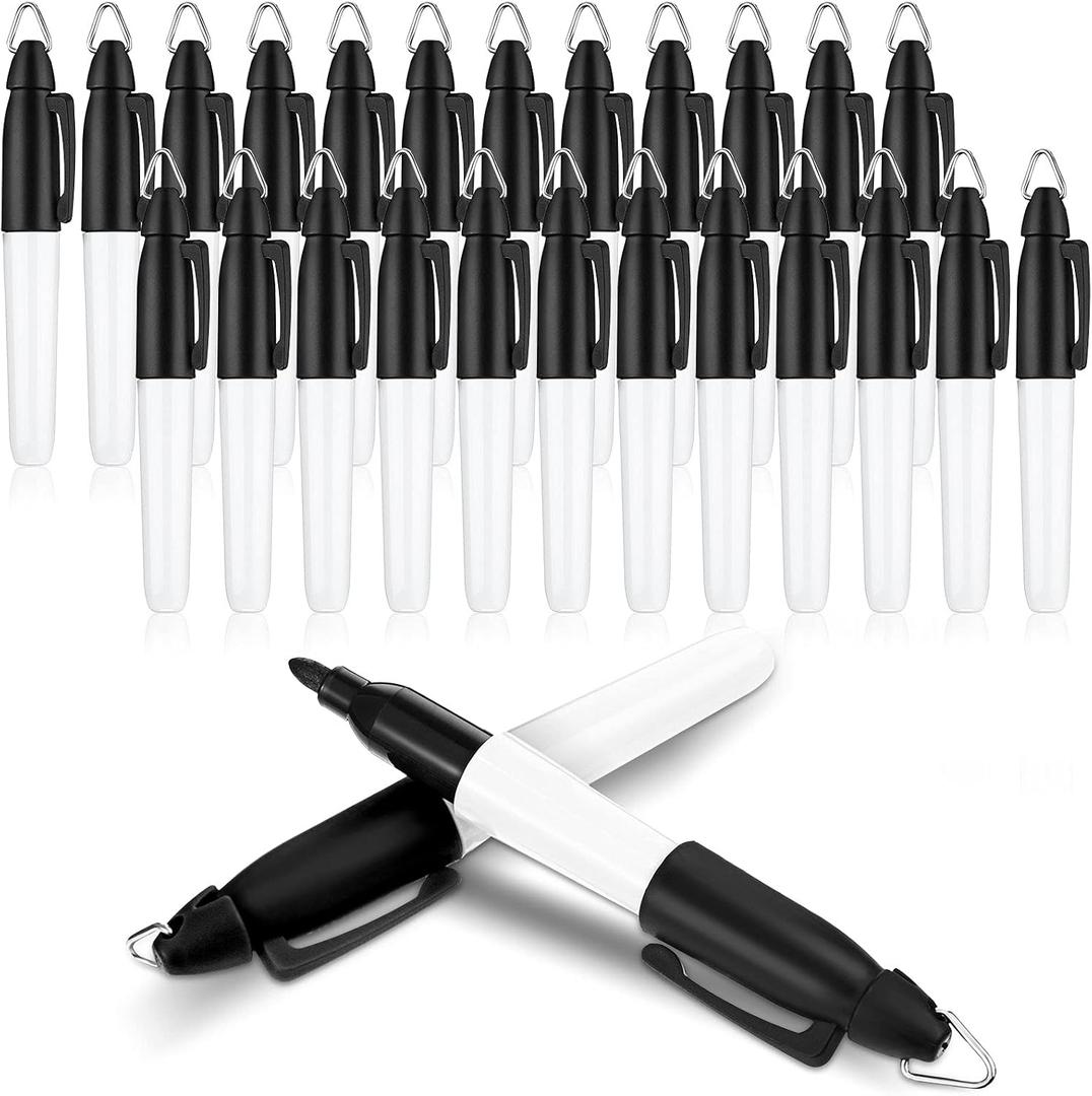 24 Pieces Mini Permanent Markers with Golf Keychain Clips for Nurses Badge Medium Point Ink Pens for Office School Nurses Supplies Outdoor Activities (Black)