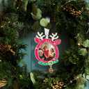 West style 2025 Snowflake Christmas Tree Ornaments Set 3 Pieces-Metallic Picture Frame Ornament Hanging Home Deco Gnomes Reindeer Hanging Pendant Holiday Keepsake Gift (Pink & Golden)