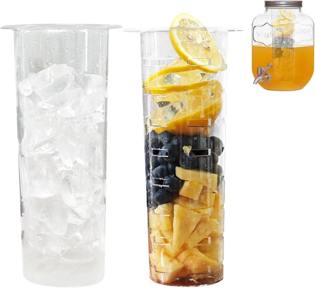 Fruit Infuser & Ice Cylinder for 1 Gallon Drink Dispensers,Compatible with 1 Gallon Mason Jars, Glass Pitchers Containers,Leak Proof Accessories for Iced Tea, Lemonade, Fruit Infused Water Drinks