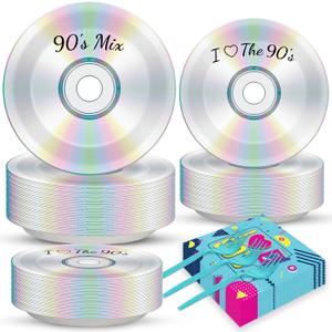 200Pcs 90's Party Plates Napkins 90's Mix CD Tableware Set for Retro 90s Theme Party Decoration Dessert Plates Forks Serve 50 Guests for I Love The 90s Back to The 1990s Birthday Favor Supplies