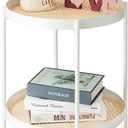 danpinera All Metal Side Table, 2 Tier Anti Rust Small Table with Imitation Rattan Pattern on Removable Trays for Living Room, White Round Nightstand for Bedroom, 20.47 Inch x 16.54 Inch Pearl White