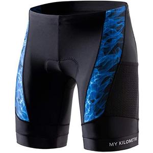 MY KILOMETRE Mens Triathlon Shorts with Adjustable Drawstring Easy Reach Leg Pockets Chamois for Long-Distance Tri Race, Small