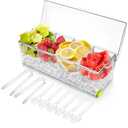Jucoan Large Ice Chilled Condiment Server with Lid, 4 Compartments Chilled Condiment Caddy, Bar Garnish Serving Platter Holder Tray for Mimosa Taco Salad Bar, 2 Tongs, 6 Forks