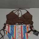 ZAFUL Women Tankini Set, Ribbed High Cut Surplice Swimsuit Bathing Suit with Spaghetti Straps (Small, 4-white-black)