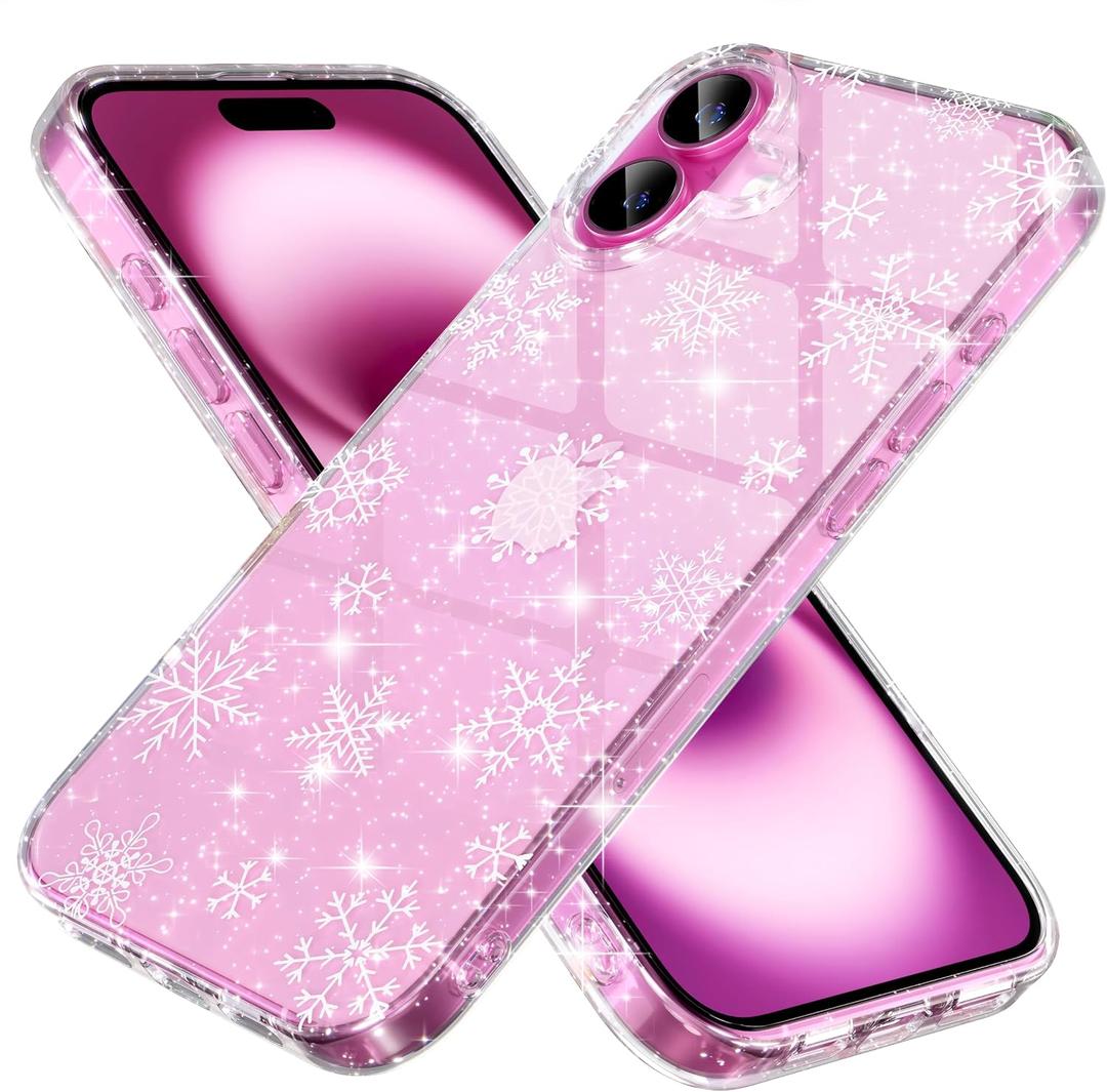 2 x Choiche Compatible for iPhone 16 Case, Cute Glitter Sparkly Bling Christmas Phone Case, Military-Grade Drop Protection Shockproof Cover for Women Girls (Glitter Snowflake)