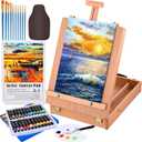 Tabletop Easel Acrylic Paint Set, 40 Pack Painting Kits for Adults, Painting Supplies with 24 Acrylic Paints, 10 Brushes, Art Easel, Paint Palette, Canvas, Paint Set Gifts for Students Artist Beginner