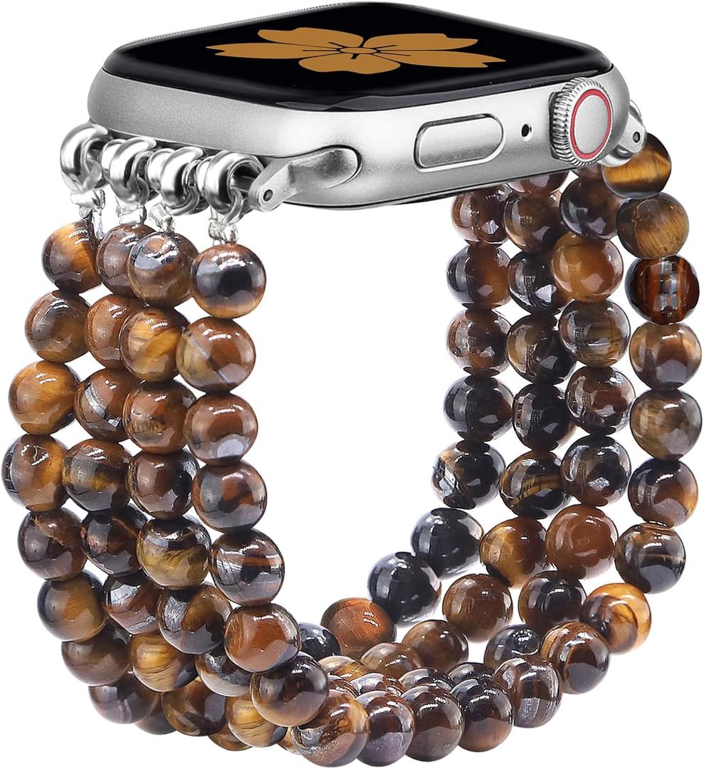 Natural Stone Bracelet Beaded-Bands Women Compatible with Apple Watch 38mm 40mm 41mm 42mm (S10/11) Feminine Cute Handmade Stretch Strap for iWatch Series 11/10/9/8/7/6/5/4/3/2/1 SE 3/2/1