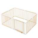 Wooden Playpen, Baby Gate Play Yard Foldable, Baby Play Pen for Toddlers and Babies, Large Size Adjustable Play Fence with Locking Gate, Indoor Activity Center for Kids