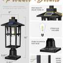 Solar Outdoor Post Light, HWH Dusk to Dawn Solar Lamp Post Light with Pier Mount Base, Exterior Pillar Lantern Pole Lamp with Seeded Glass Shade, 5HX62PM-SL BK