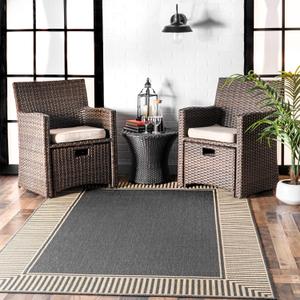 nuLOOM 2' x 3' Outdoor Area Rug, Casual Design With Striped Border, Stain Resistant, Highly Durable, For Patio, Balcony, Bedroom, Living Room, Dining Room, Bathroom, Dark Grey nuLOOM 2' x 3' Outdoor Area Rug, Casual Design With Striped Border, Stain Resistant, Highly Durable, For Patio, Balcony, Bedroom, Living Room, Dining Room, Bathroom, Dark Grey