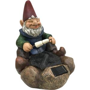 Design House 332254 Indoor/Outdoor Solar Powered Gnome Roasting Marshmallows Figurine Statue for Garden Patio Home & Office Dcor Housewarming Gifting Birthdays