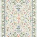 Washable Floral Area Rug 5'7' Beige Green Pink Boho Large Living Room Rug Non-Slip Soft Colorful Oriental Vintage Bedroom Carpet Dining Room Nursery Home Office Indoor Decor