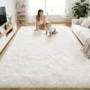 OLANLY Area Rugs for Living Room Bedroom, Machine Washable 4x5.9 ft Soft Fluffy Shaggy Bedside Rug, Indoor Floor Carpet for Kids Girls and Boys, Dorms, Nursery Rooms, Home Decor Aesthetic, Ivory