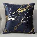 TAOSON Pack of 2,Velvet Marble Pattern Lines Geometric Bronzing Printed Cozy Soft Throw Pillow Cases Cushion Covers Shells for Sofa Couch Bed Home Decoration 18 x 18 Inches, Navy Blue and Gold