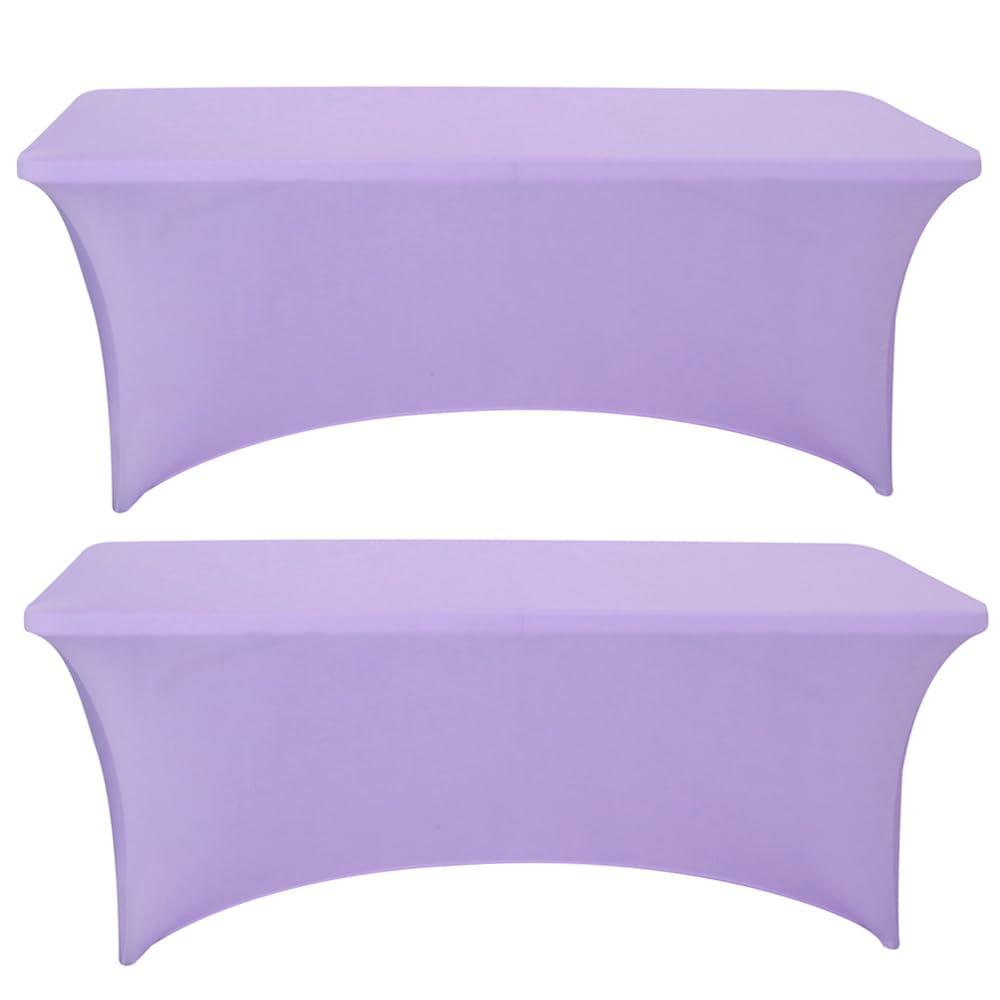 Hanbertti 2 Pack Spandex Table Covers Stretchable Tablecloth Universal Rectangular Fitted Tablecloth Protector Wrinkle Free Table Covers for Party, Wedding Birthday, Banquet(Lilac,8ft)
