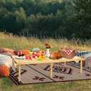 Folding Picnic Table with Table Runner, Portable Boho Low Picnic Table for Indoor Outdoor, 60" x 30" Wooden Table with Adjustable Heights for Camping, Wedding, Beach, Garden, Party(Large Size for 6)