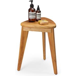 Teak Shower Stool, 17'' Shower Foot Rest for Shaving Legs, Waterproof Teak Shower Seat, Corner Shower Bench, Wooden Step Bench, Organizer Stool, Plant Stand for Living Room Bathroom