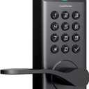 Fingerprint Keyless Entry Door Lock with Handle, Biometric Keypad Door Lock with Handle Lever, Digital Electronic Door Knob Lock for Front Door, High Durability, Voice Prompt for Easy Use, Black