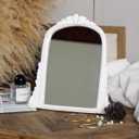 Vintage White Vanity Makeup Mirror, Antique Arch Table Mirror with Carved Resin Frame, Small Standing Mirror for Bedroom, Living Room, Tabletop (13.2" x 12.8")