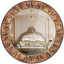 XGGJWW 36 Inch Large Round Solid Wood Wall Mirror - Rustic Farmhouse Dark Brown Wooden Circle Mirror for Bathroom, Living Room, Entryway & Wall Decor