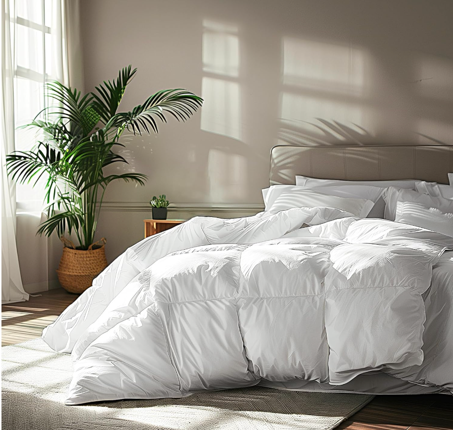 Serta Goose Feather Down Fiber Comforter Queen Size - 100% Cotton Cover Duvet Insert - Hotel Luxury Hypoallergenic Bedding Comforter All Season Medium Warmth 90 x 90 Inch White