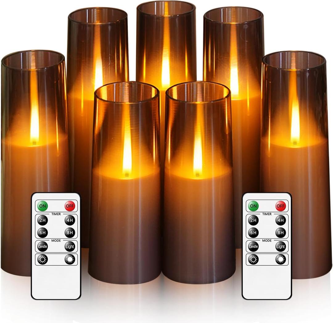 Kakoya Flameless LED Candles Upgraded Realistic Flickering Flame,7Pcs Battery Operated Candles with Remote Timers,LED Pillar Candles for Home Decor,Christmas,and Parties, Grey