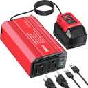 Ecarke 300W Portable Power Inverter Compatible with Milwaukee 18V Battery, DC 20V to AC 110V Power Station with 2 AC Outlets, 3 USB Ports & 1 Type-C 18W, for Camping RV Emergency Use (No Battery) (Red)