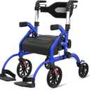 Walkers for Seniors, 2 in 1 Rollator Walker with Seat, 10" Front & 8" Rear Big Wheels, Walker Wheelchair Combo, Foldable Transport Chair, Adjustable Handles Height, 310 Lbs Capacity, Blue