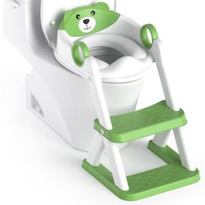 Potty Training Seat, Upgrade Toddler Toilet Seat for Kids Boys Girls, 2 in 1 Potty Training Toilet, Splash Guard Anti-Slip Pad Step Stool(Green)