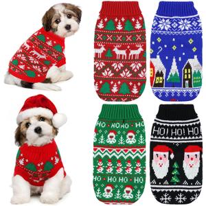 4 Pack Dog Ugly Christmas Sweater Puppy Cat Holiday Sweaters Santa Reindeer Snowman Snowflake Knitted Dog Christmas Outfit Winter Xmas Turtleneck Knitwear for Puppy Kitten Pets(Xs)