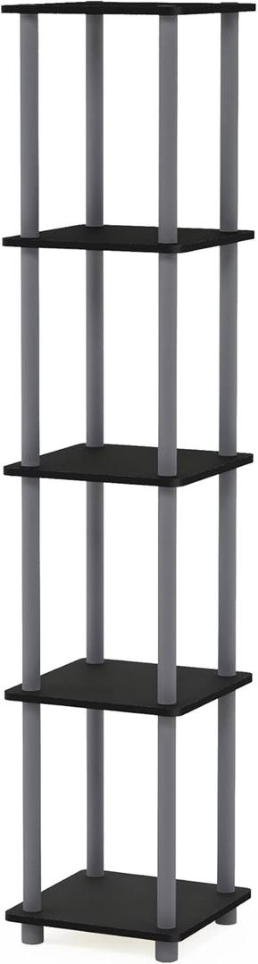 FURINNO Turn-N-Tube 5-Tier Corner Square Rack Display Shelf, Round, Black/Grey (Round Tube)