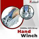 findmall Heavy Duty Hand Winch 3500lbs Hand Crank Strap Gear with 10m (32ft) Strap Manual Operated Two-Way Ratchet Boat Trailer Marine