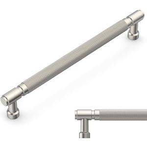 Amerdeco 10 Pack Brushed Satin Nickel knurled Cabinet Pulls 7.5 Inch(192mm) Hole Center Drawer Pulls Cabinet Hardware Kitchen Cabinet Handles for Bathroom ZH0072