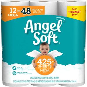 Angel Soft, Toilet Paper, 12 Mega Rolls, 12 Rolls (425 Count (Pack of 1))
