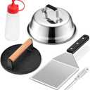 Griddle Accessories Smash Burger Kit (5Pcs), Joyfair Grill Spatula with 9in Melting Dome & Bacon Press Set, Stainless Steel Turner, Basting Cover, Cast Iron Press for Outdoor BBQ (ABS Handle)