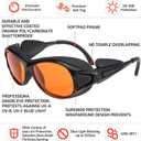 Professional UV Light Safety Glasses for 90nm-490nm wavelength UV lamps, UVC protective glasses, blocking blue light , Anti-Fatigue Anti Glare, shatterproof, anti-scratch and anti-fog, orange lenses