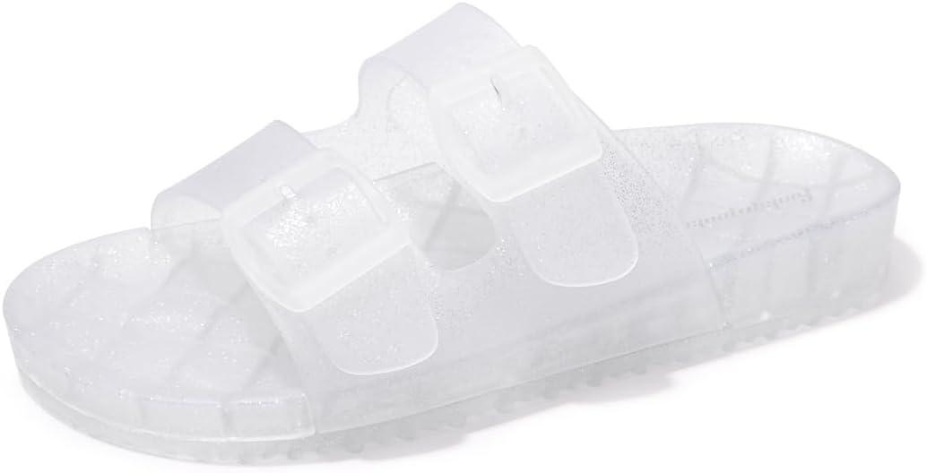 FUNKYMONKEY Women's Comfort Slides Double Buckle Adjustable Plastics Flat Sandals (9)