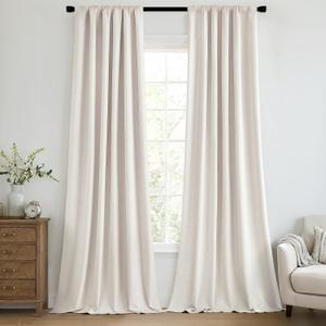MIULEE 100% Blackout Curtains 84 Inch Long 2 Panels for Bedroom, Thick Luxury Faux Linen Black Out Curtain Room Darkening Back Tab Pleat Window Textured Drapes with Hooks for Living Room, Ivory