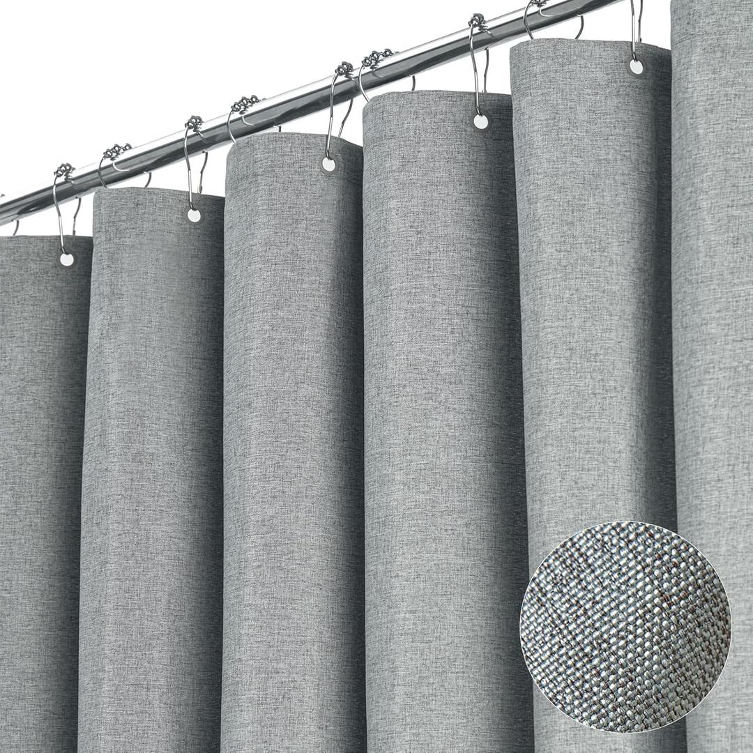 BTTN Grey Fabric Shower Curtain, 230GSM Linen Textured Heavy Duty Cloth Shower Curtain Set with Hooks, Waterproof Neutral Weighted Hotel Luxury Decorative Shower Curtains for Bathroom(Gray, W72xH72) (72"W x 72"L (Pack of 1), Grey)