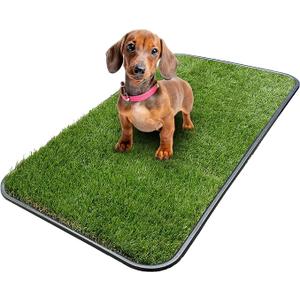 Ottomanson Artificial Grass Puppy Potty Training Pad with Tray, 15" x 30" Reusable Pee Pad for Small Pets and Dogs (A Black Tray/Grass)
