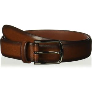 Perry Ellis Portfolio Park Ave Men's Dress Belt, Burnished Edges and Silver Prong Buckle, Textured Leather Belt (32)