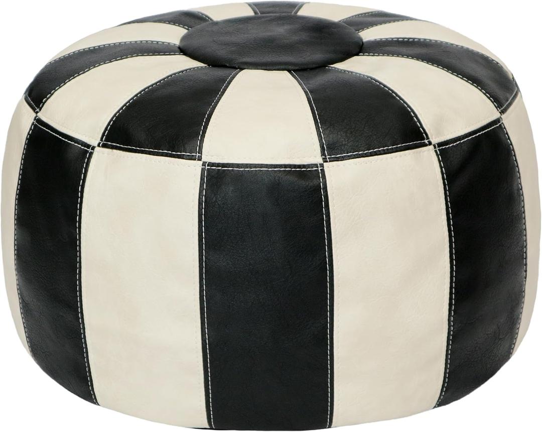 Thgonwid Unstuffed Moroccan Ottoman Pouf Cover, Ottoman Footstool Storage Solution, Bean Bag Chair, Foot Rest, Multi-Black&White