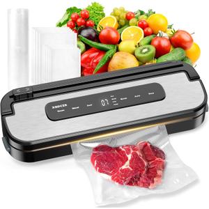 Vacuum Sealer Machine,Food Sealer Dry & Moist Food Modes,Built in Cutter,Digital Timer,EXT-VAC,Include 20PCS Pre-cut Bags & 1 Bag Roll for Food Storage