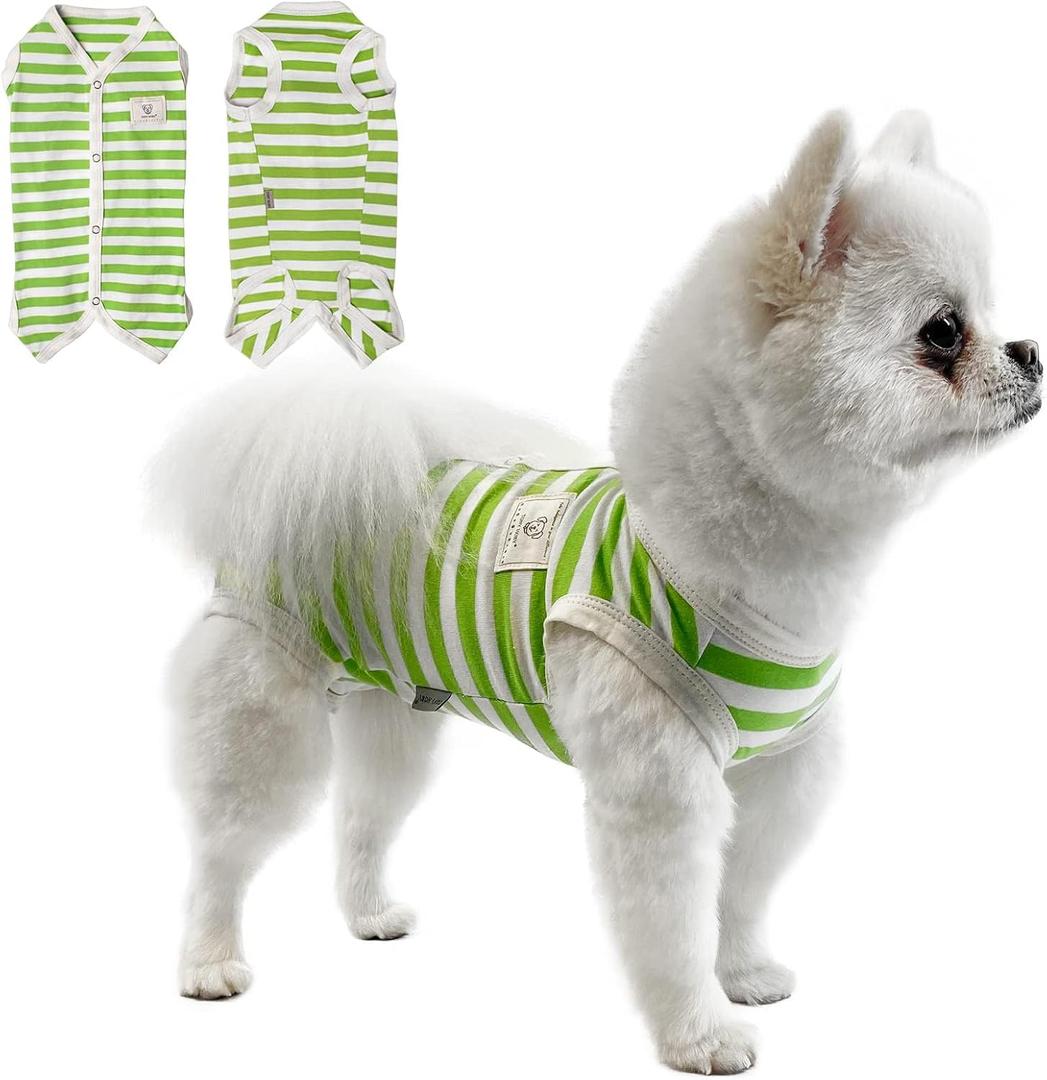 TONY HOBY Dog Pajamas, Dog Jumpsuit with Green Stripes, Summer Sleeveless Dogs Pajamas for Small Medium Dogs (White&Green, XL)