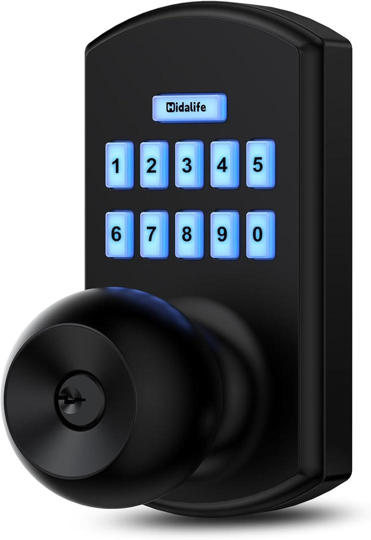 Hidalife Smart Door Knob with Keypad, Keyless Entry Door Lock for Front Door, Easy Passage Mode, One-time Code, Matte Black