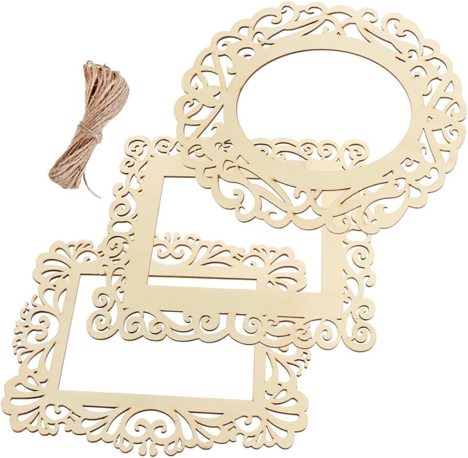 OSALADI 3pcs DIY Wooden Window Grille Pendants Rustic Picture Frames Unfinished Wood Slices Handmade Hanging Ornament Paper Photo Frames