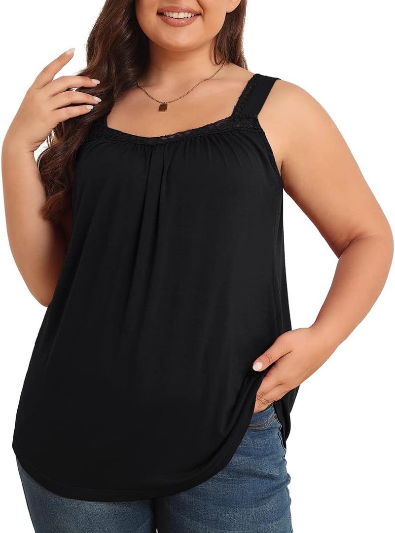 TIANZHU Plus Size Tank Tops for Women Sleeveless Loose Fit Camisole Summer Lace Cute Outfits XL-5XL (1black)