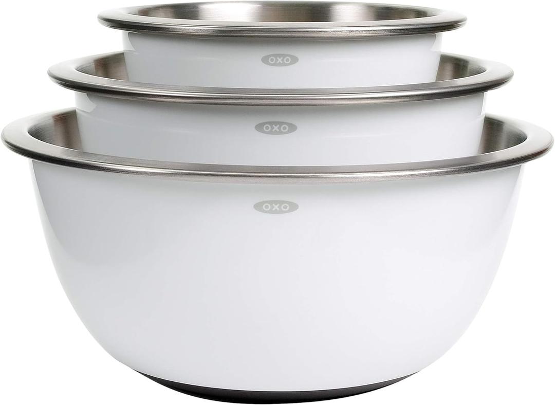 OXO Good Grips 3-Piece Stainless-Steel Mixing Bowl Set (White)